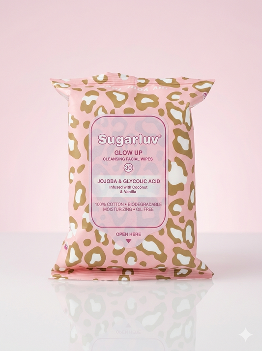 Glow Up Cleansing Facial Wipes infused with Jojoba, Glycolic Acid, Coconut + Vanilla  30ct