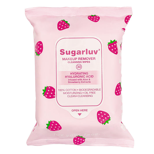 Hyaluronic Acid Makeup Removing Wipes infused with Hyaluronic Acid, Strawberry & Aloe Extracts 30ct