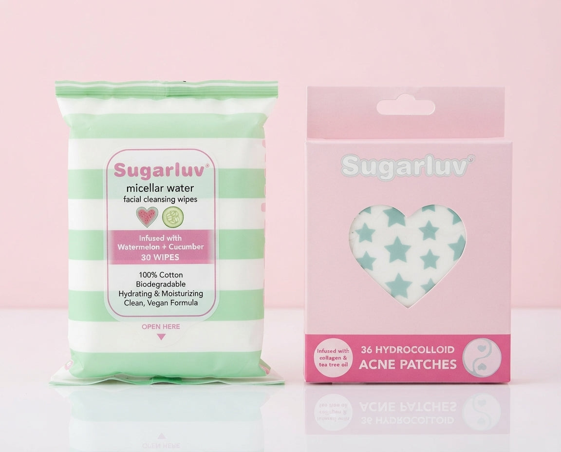 Watermelon + Cucumber Micellar Water Wipes and Mint Star Acne Patches Duo