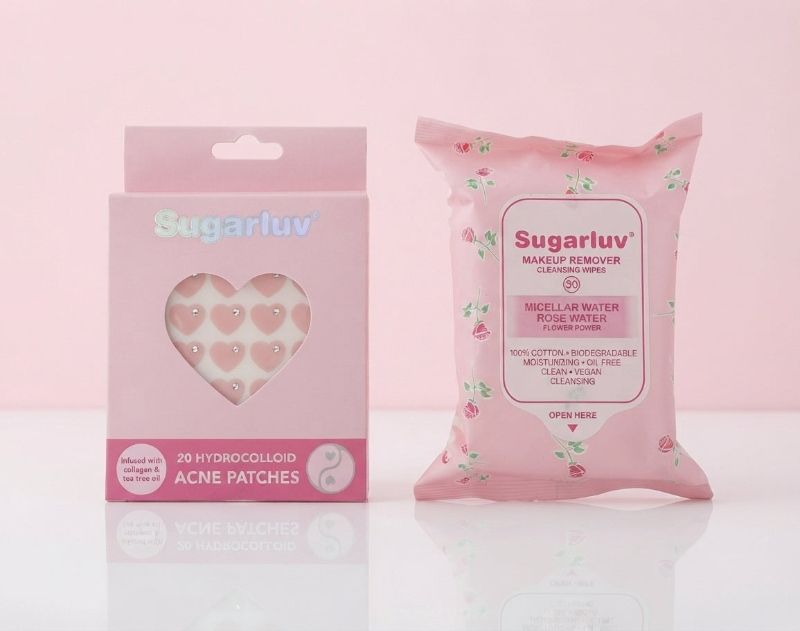 Rosewater Facial Wipes and Rhinestone Heart Acne Patches Duo
