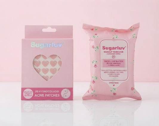 Rosewater Facial Wipes and Rhinestone Heart Acne Patches Duo