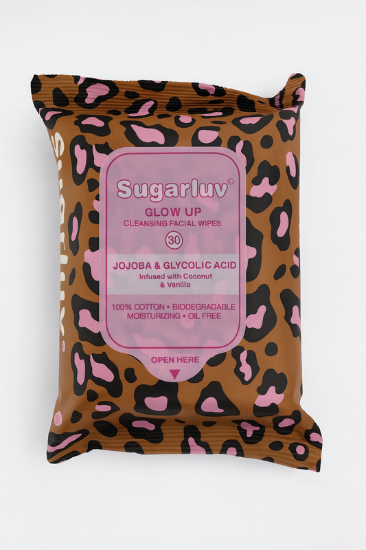 Glow Up Cleansing Facial Wipes infused with Jojoba, Glycolic Acid, Coconut + Vanilla  30ct
