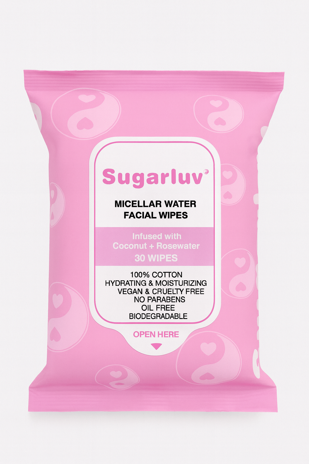 Micellar Water Facial Cleansing Wipes infused with Coconut & Rosewater extracts 30ct