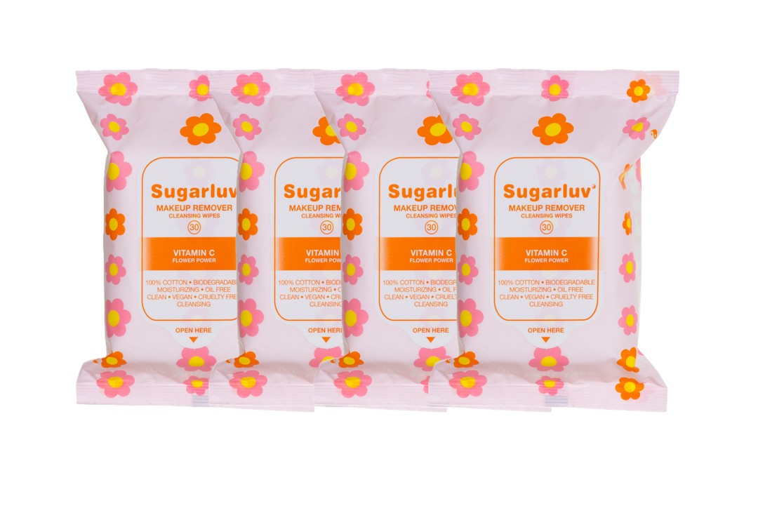 Sugarluv Vitamin C Flower Power Makeup Removing Wipes 4 PACK Bundle