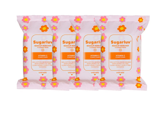 Sugarluv Vitamin C Flower Power Makeup Removing Wipes 4 PACK Bundle